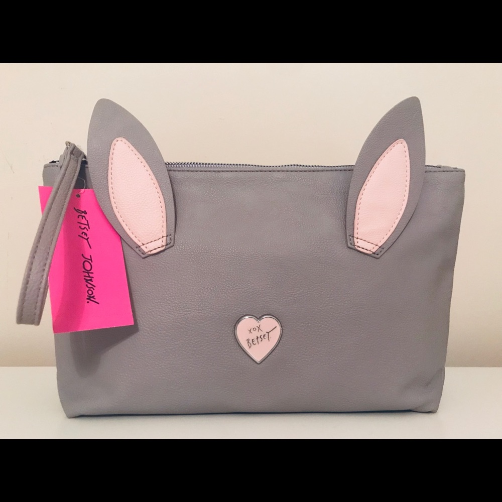Betsey Johnson Peep Easter Bunny Rabbit Clutch Cosmetic Wristlet Bag Purse